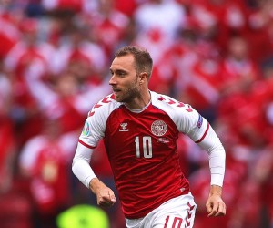epa09826443 (FILE) - Christian Eriksen of Denmark in action during the UEFA EURO 2020 group B preliminary round soccer match between Denmark and Finland in Copenhagen, Denmark, 12 June 2021 (re-issued on 15 March 2022). Christian Eriksen has been called up for the Danish national soccer team for the first time after suffering a cardiac arrest at the UEFA EURO 2020, Denmark coach Kasper Hjulmand announced on 15 March 2022.  EPA/Friedemann Vogel *** Local Caption *** 56962391
