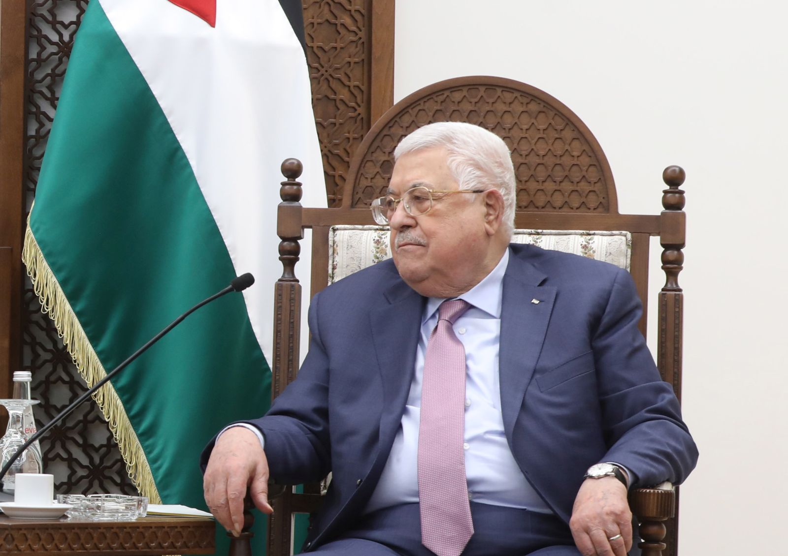 epa09853260 Palestinian President Mahmoud Abbas (R) and US Secretary of State Antony Blinken (L) during their meeting in the West Bank City of Ramallah, 27 March 2022. Blinken began a Mideast tour where he will have talks with Israeli Prime Minister Naftali Bennett and other senior Israeli officials, Palestinian President Mahmoud Abbas, and take part in a summit with foreign ministers of Israel, UAE, Egypt, Bahrain and Morocco.  EPA/ALAA BADARNEH