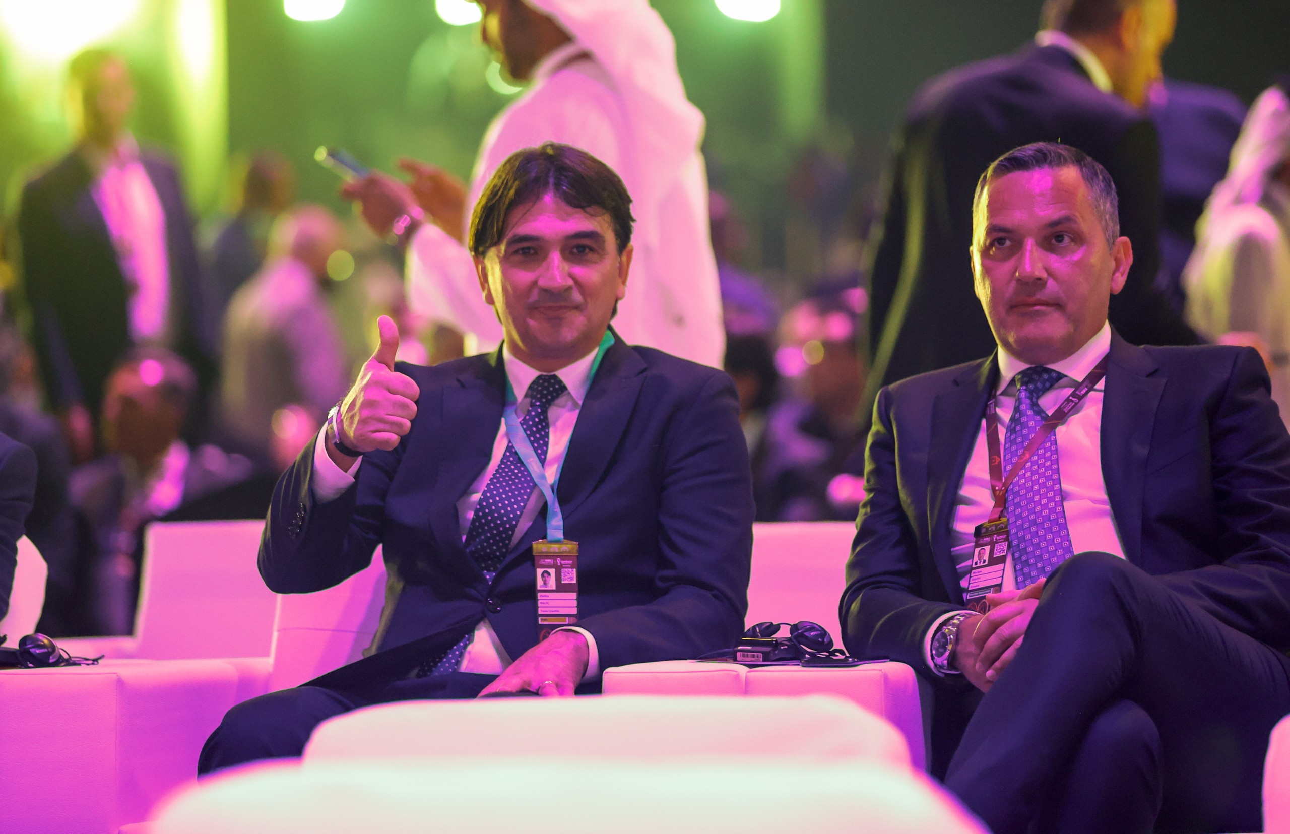 Doha, 01.04.2022 - Ždrijeb skupina Svjetskog nogometnog prvenstva Katar 2022 u Doha Exhibition and Convention Center (DECC). Na slici Zlatko Dalić, Marijan Kustić.
foto HINA/ Damir SENČAR/ ds