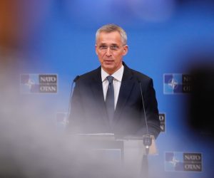 epa09871597 Secretary General of North Atlantic Treaty Organization (NATO) Jens Stoltenberg gives a press conference ahead of a two-day NATO Ministers of Foreign Affairs meeting on Ukraine at NATO headquarters in Brussels, Belgium, 05 April 2022. NATO Foreign Ministers will meet on 06 and 07 April.  EPA/STEPHANIE LECOCQ