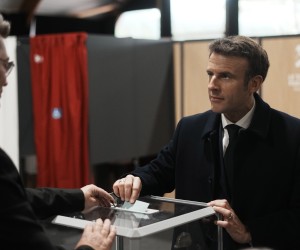 epa09882155 French President and centrist presidential candidate for re-election Emmanuel Macron casts his ballot for the first round of the presidential election, in Le Touquet, Northern France, 10 April 2022. Polls opened across France for the first round of the country’s presidential election, where up to 48 million eligible voters will be choosing between 12 candidates. President Emmanuel Macron is seeking a second five-year term, with a strong challenge from the far right.  EPA/Thibault Camus / POOL POOL PHOTO MAXPPP OUT