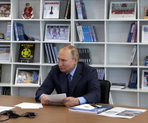 epa09940311 Russian President Vladimir Putin chairs a meeting of the Board of Trustees of the Talent and Success Educational Foundation via video conference call at the Sirius Educational Center for Gifted Children in Sochi, Russia, 11 May 2022.  EPA/MIKHAIL METZEL/SPUTNIK/KREMLIN POOL
