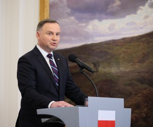 epa09952988 Polish President Andrzej Duda attends a joint press conference with Hungarian President Novak after their meeting at the Belvedere Palace in Warsaw, Poland, 17 May 2022. The Hungarian president is on an official visit to Poland.  EPA/LESZEK SZYMANSKI POLAND OUT
