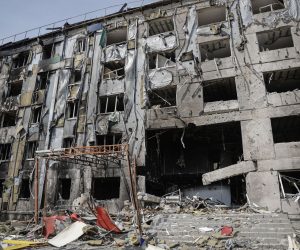 epa09964988 The destroyed Security Service of Ukraine (SBU) building in Mariupol, Ukraine, 21 May 2022 (issued 22 May 2022). The Chief spokesman of the Russian Defense Ministry, Major General Igor Konashenkov, said on 20 May that the long-besieged Azovstal steel plant in Mariupol was under full Russian army control.  EPA/ALESSANDRO GUERRA