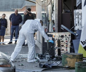 15.04.2022., Kerestinec -  Eksplozivom raznesen bankomat na Rimskom trgu u Kerestincu. Photo: Davor Puklavec/PIXSELL
