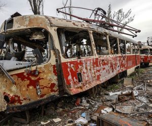 epa09991165 (FILE) - A destroyed tram at a tram depot in Mariupol, Ukraine, 21 May 2022 (reissued 03 June 2022). 04 June 2022 marks 100 days since on 24 February 2022 Russian troops invaded Ukrainian territory in what the Russian president declared a "Special Military Operation", starting an armed conflict that has provoked destruction and a humanitarian crisis. According to the UNHCR, more than 6.8 million refugees have fled Ukraine, and a further 7.7 million people have been displaced internally within Ukraine since. The Russian invasion was met by Western countries with heavy economic sanctions against Russian companies and individuals, as well as weaponry deliveries and financial support to Ukraine.  EPA/ALESSANDRO GUERRA  ATTENTION: This Image is part of a PHOTO SET *** Local Caption *** 57697128