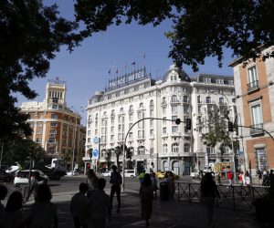 epa10024989 An exterior view of the luxurious Palace Hotel (C) in Madrid, Spain, 21 June 2022. Hotel occupancy is close to 100 percent in the Spanish capital ahead of the upcoming NATO summi, that is taking place here on 29 and 30 June 2022. The leaders of the North Atlantic Treaty Organization (NATO) are gathering in Madrid to 'set NATO’s strategic direction for the next decade and beyond, ensuring that the Alliance will continue to adapt to a changing world and keep its one billion people safe', the NATO announced on the organization's website.  EPA/MARISCAL