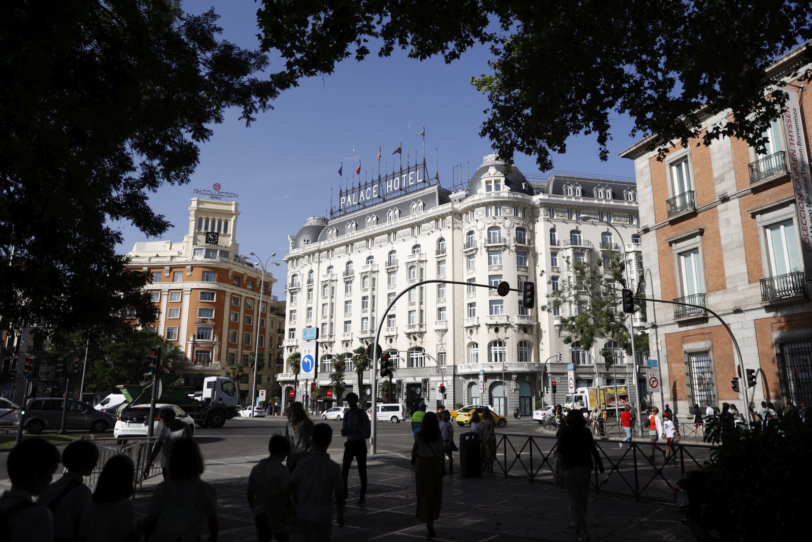 epa10024989 An exterior view of the luxurious Palace Hotel (C) in Madrid, Spain, 21 June 2022. Hotel occupancy is close to 100 percent in the Spanish capital ahead of the upcoming NATO summi, that is taking place here on 29 and 30 June 2022. The leaders of the North Atlantic Treaty Organization (NATO) are gathering in Madrid to 'set NATO’s strategic direction for the next decade and beyond, ensuring that the Alliance will continue to adapt to a changing world and keep its one billion people safe', the NATO announced on the organization's website.  EPA/MARISCAL