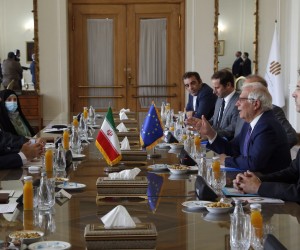 epa10033159 Iranian Foreign Minister Hossein Amir-Abdoulahian (L) and High Representative of the European Union for Foreign Affairs and Security Policy, Josep Borrell (2-R), meet in Tehran, Iran, 25 June 2022. Borrell is in Tehran to meet with Iranian officials.  EPA/ABEDIN TAHERKENAREH