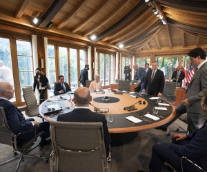 epa10034979 A handout photo made available by the Chigi Palace Press Office shows shows Italian Prime Minister Mario Draghi (4-R) and the other leaders of the Group of Seven rich nations on the occasion of the first day of the G7 Summit at Elmau Castle in Kruen, Germany, 26 June 2022. Germany is hosting the G7 summit at Elmau Castle near Garmisch-Partenkirchen from 26 to 28 June 2022.  EPA/FILIPPO ATTILI / CHIGI PALACE PRESS OFFICE / HANDOUT  HANDOUT EDITORIAL USE ONLY/NO SALES