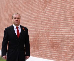 Deputy Chairman of Russia's Security Council Dmitry Medvedev arrives for a military parade on Victory Day, which marks the 77th anniversary of the victory over Nazi Germany in World War Two, in Red Square in central Moscow, Russia May 9, 2022. Sputnik/Ekaterina Shtukina/Pool via REUTERS ATTENTION EDITORS - THIS IMAGE WAS PROVIDED BY A THIRD PARTY. Photo: SPUTNIK/REUTERS