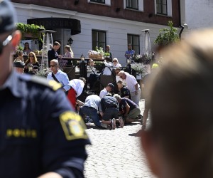 epa10055342 A woman has been seriously injured in a stabbing at the Almedalen political festival on the Swedish island of Gotland, Visby, Sweden, 06 July 2022. A man suspected for the deed has been arrested by the police.  EPA/Henrik Montgomery SWEDEN OUT