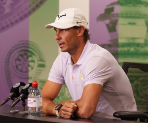 epa10057653 A handout photo made available by AELTC of Rafael Nadal of Spain announcing his withdrawal from the semi-final of the Gentlemen's Singles during a press conference at Wimbledon Championships 2022, Wimbledon, Britain, 07 July 2022.  EPA/JOE TOTH  / AELTC HANDOUT  HANDOUT EDITORIAL USE ONLY/NO SALES