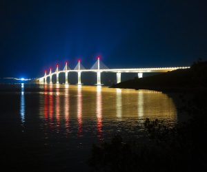 25.07.2022., Klek - Testiranje rasvjete Peljeskog mosta ususret sutrasnjem velikom otvorenju. Photo: Milan Sabic/PIXSELL