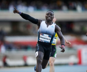 Kenya's Ferdinand Omanyala celebrates wining the men's 100 meters race during the third edition of Kip Keino Classic at the Kasarani stadium in Nairobi, Kenya May 7, 2022. REUTERS/Monicah Mwangi Photo: MONICAH MWANGI/REUTERS