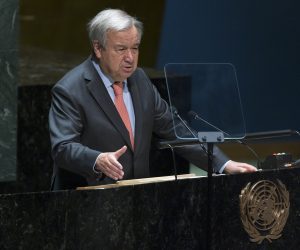 epa10101611 United Nations Secretary-General Antonio Guterres addresses the Tenth Review Conference of the Parties to the Treaty on the Non-Proliferation of Nuclear Weapons (NPT) at United Nations headquarters in New York, New York, USA, 01 August 2022. The NPT is an international treaty intended to prevent the spread of nuclear weapons and promote the safety of nuclear energy, with the long term objective of achieving complete disarmament.  EPA/JUSTIN LANE
