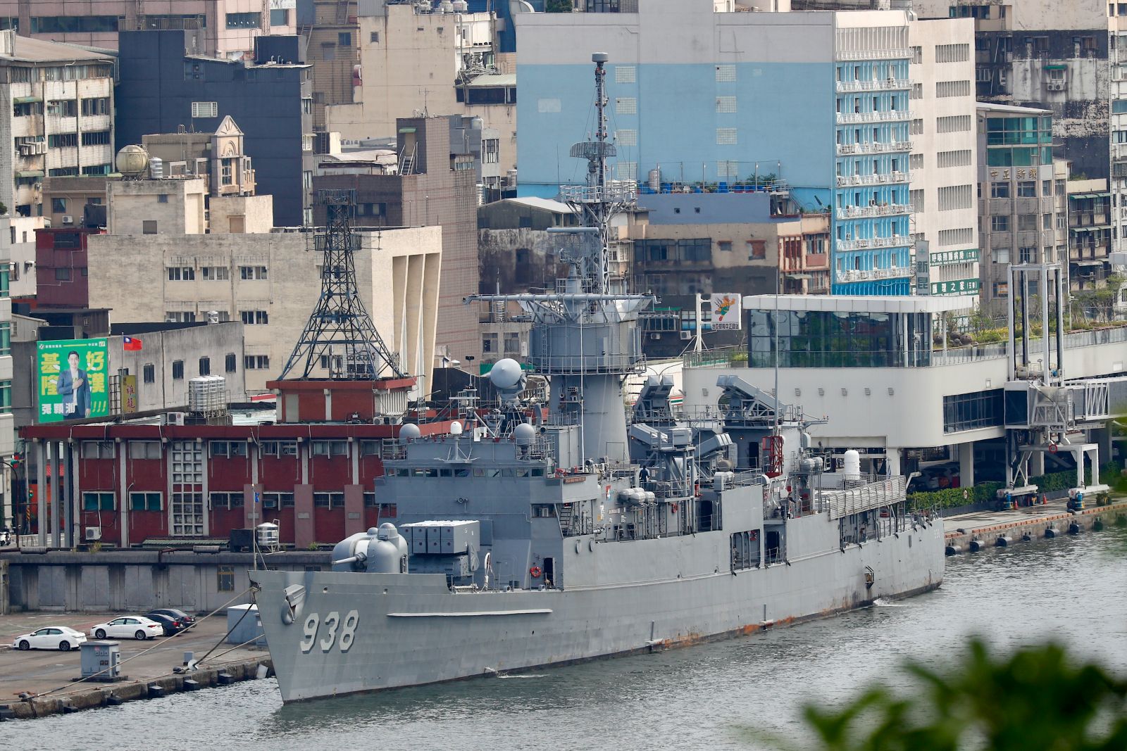 epa10106840 Taiwan Navy's Chi Yang-class frigate Ning Yang (FFG-938) is anchored at a harbour in Keelung city, Taiwan, 05 August 2022. Following a visit of US House of Representatives Speaker Pelosi to Taiwan, the Chinese military started to hold a series of live-fire drills in six maritime areas around Taiwan's main island, planned from 04 to 07 August 2022.  EPA/RITCHIE B. TONGO