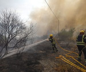 epa10120367 Firefighters battle a forest fire in Vall d'Ebo, in Alicante, eastern Spain, 14 August 2022.  EPA/NATXO FRANCES