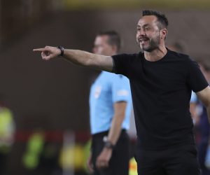 August 17, 2021, Monaco, United Kingdom: Monaco, Monaco, 17th August 2021. Roberto De Zerbi Head coach of FC Shakhtar Donetsk reacts during the UEFA Champions League match at Stade Louis II, Monaco. Picture credit should read: Jonathan Moscrop / Sportimage(Credit Image: © Jonathan Moscrop/CSM via ZUMA Wire) (Cal Sport Media via AP Images)