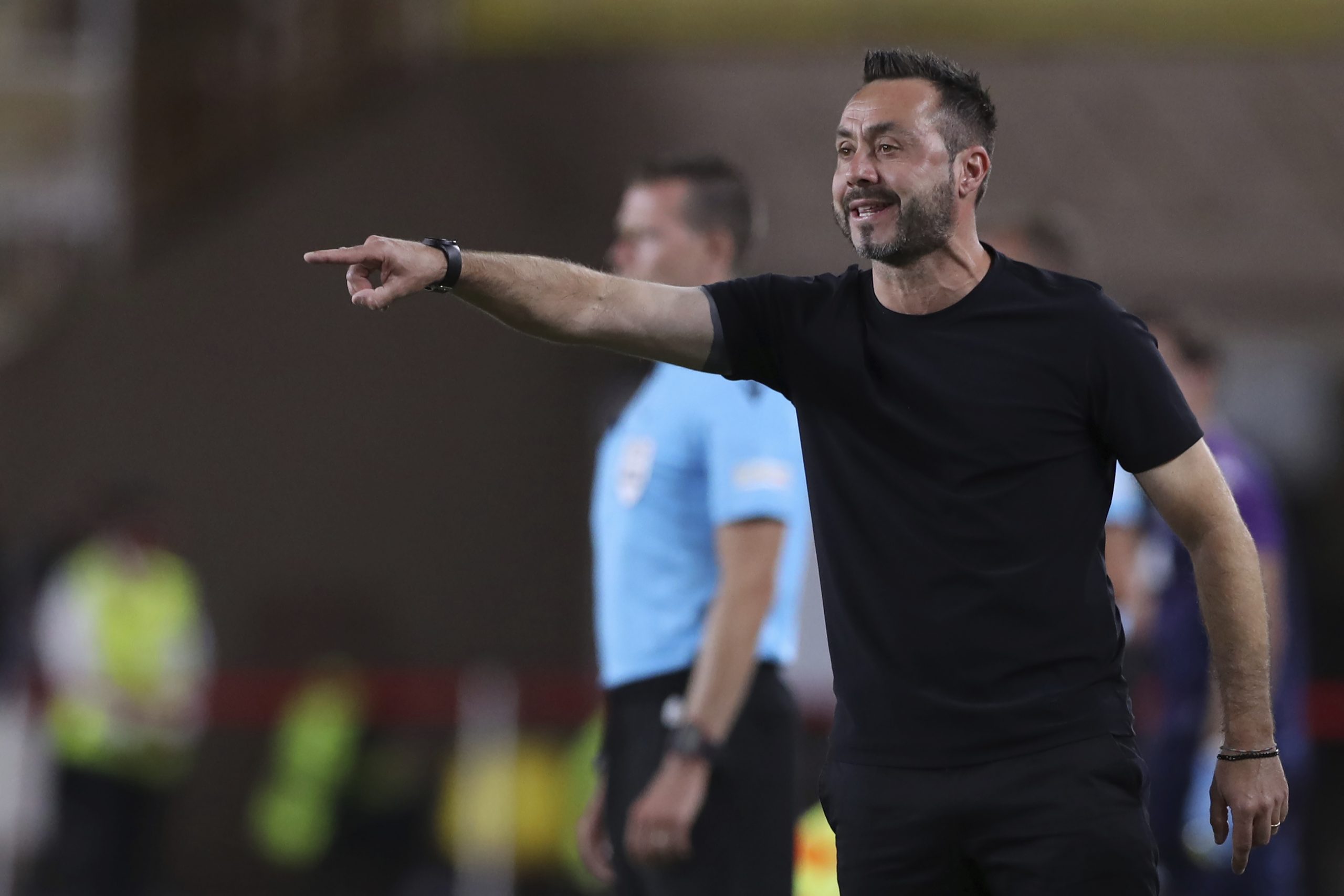 August 17, 2021, Monaco, United Kingdom: Monaco, Monaco, 17th August 2021. Roberto De Zerbi Head coach of FC Shakhtar Donetsk reacts during the UEFA Champions League match at Stade Louis II, Monaco. Picture credit should read: Jonathan Moscrop / Sportimage(Credit Image: © Jonathan Moscrop/CSM via ZUMA Wire) (Cal Sport Media via AP Images)