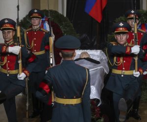 epa10156444 Russian honour guards stand near the coffin with the body of the late former Soviet president Mikhail Gorbachev, during farewell ceremony at the Hall of Columns of the House of Trade Unions in Moscow, Russia, 03 September 2022. Former Soviet leader Mikhail Gorbachev died on 30 August 2022 at the age of 91 in Moscow Central Clinical Hospital. Gorbachev initiated numerous reforms during his tenure. He signed a nuclear arms treaty with the United States and withdrew the Soviet Union from the Soviet-Afghan war. His policies created freedom of speech and press, and decentralized fiscal policy planning and execution to increase efficiency. Gorbachev was the last leader of the Soviet Union, overseeing Russia transition from one party rule to a fragile democracy. Gorbachev will be buried at the Novodevichy Cemetery in Moscow next to the grave of his wife Raisa.  EPA/MAXIM SHIPENKOV