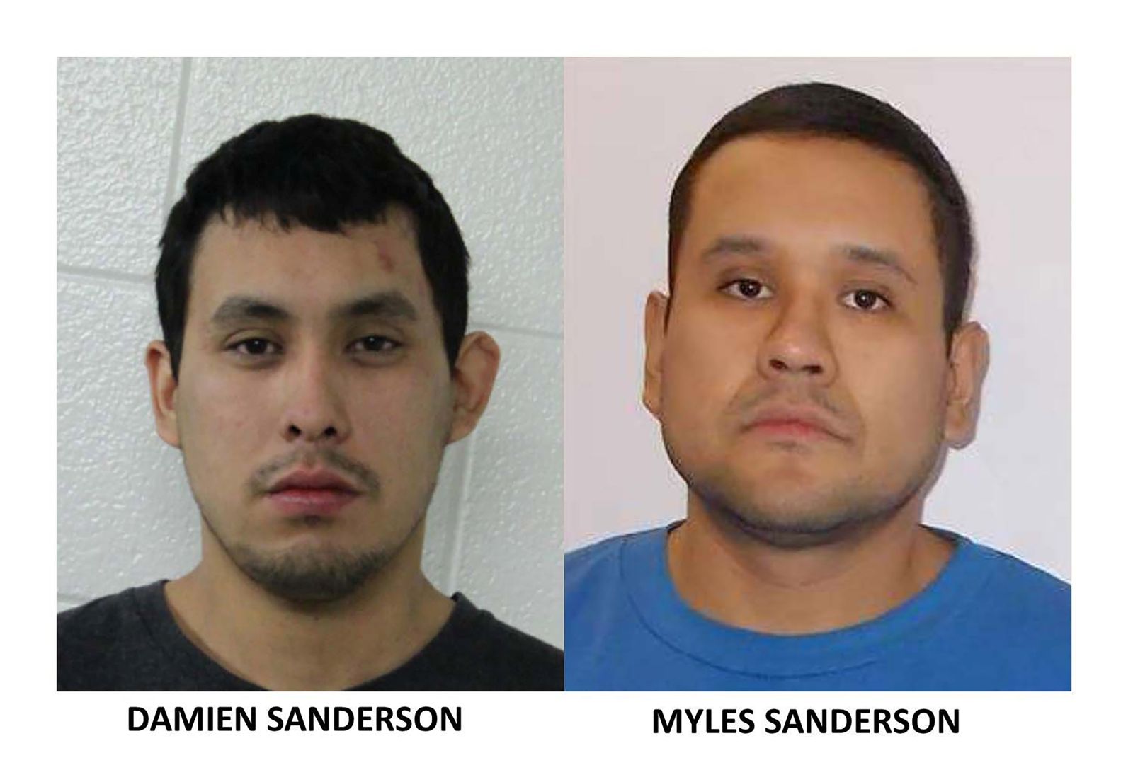 epa10160300 A handout combination photo made available by the Royal Canadian Mounted Police showing suspects Damien Sanderson (L) and Myles Sanderson (R) who are actively being sought by police in connection with stabbings in the James Smith Cree Nation, Saskatchewan, Canada, 04 September 2022.  EPA/ROYAL CANADIAN MOUNTED POLICE / HANDOUT EDITORIAL USE ONLY, NO SALES HANDOUT EDITORIAL USE ONLY/NO SALES