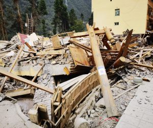 epa10162952 Collapsed building after an earthquake in Luding county, Ganzi prefecture, Sichuan Province, China, 05 September 2022 (issued 06 September 2022). A 6.8-magnitude earthquake struck Luding County, Ganzi prefecture, Sichuan province, at 12:52 PM on 05 September, 2022. As of 11:00 PM local time on 05 September, 46 people have been reported killed. On the first night after the earthquake, the People's Liberation Army and Armed Police forces, fire rescue, communication and power, medical rescue and other teams carried out rescue and resettlement work without sleep, and the current rescue work is continuing.  EPA/STRINGER CHINA OUT