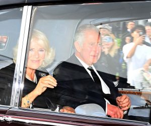 epa10174083 Britain's King Charles III (R) and Queen Consort Camilla, leave Buckingham Palace in London, Britain, 09 September 2022. Britain's Queen Elizabeth II died at her Scottish estate, Balmoral Castle, on 08 September 2022. The Prince of Wales became King after the death of his mother and will be known as King Charles III.  EPA/NEIL HALL