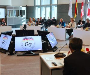 epa10187560 The G7 Speakers' Meeting at the Reichstag building in Berlin, Germany, 16 September 2022. The meeting aims to exchange knowledge, experience and opinions about parliamentary issues.  EPA/HANNIBAL HANSCHKE