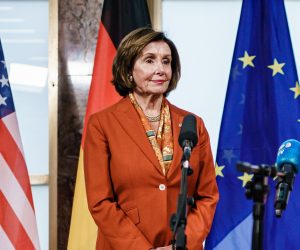 epa10188394 Speaker of the United States House of Representatives Nancy Pelosi (L) and German Foreign Minister Annalena Baerbock attend a press statement at the Foreign Ministry in Berlin, Germany, 16 September 2022. US House Speaker Pelosi is on a two day visit to Germany from 15 to 16 September 2022.  EPA/CLEMENS BILAN