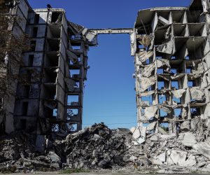 epa10206243 A destroyed building in Mariupol, eastern Ukraine, 25 September 2022. From 23 to 27 September, residents of the self-proclaimed Luhansk and Donetsk People's Republics as well as the Russian-controlled areas of the Kherson and Zaporizhzhia regions of Ukraine vote in a referendum to join the Russian Federation. On 24 February 2022 Russian troops entered the Ukrainian territory in what the Russian president declared a 'Special Military Operation', starting an armed conflict that has provoked destruction and a humanitarian crisis.  EPA/STRINGER