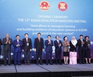 epa10240108 Education Ministers of the Association of Southeast Asian Nations (ASEAN) pose for a group photo during the opening ceremony of the 12th ASEAN Education Ministers Meeting (ASED) in Hanoi, Vietnam 13 October 2022. The 12th ASEAN ASED and related meetings are held from 11 to 14 October in Hanoi.  EPA/LUONG THAI LINH