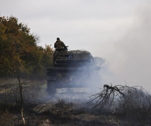 epa10264071 Ukrainian self-propelled artillery near a frontline not far from the city of Bakhmut, Donetsk region, eastern Ukraine, 24 October 2022 (issued 25 October 2022). The Ukrainian army pushed Russian troops from occupied territory in the east and northeast of the country in counterattacks. Russian troops on 24 February entered Ukrainian territory, starting a conflict that has provoked destruction and a humanitarian crisis.  EPA/STRINGER