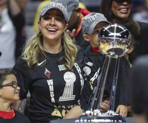Sep 18, 2022; Uncasville, Connecticut, USA; Las Vegas Aces head coach Becky Hammon celebrates after winning the WNBA Championship in game four of the 2022 WNBA Finals against the Connecticut Sun at Mohegan Sun Arena. Mandatory Credit: Wendell Cruz-USA TODAY Sports Photo: Wendell Cruz/REUTERS