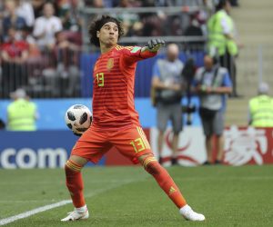 Mexican Goal Keeper Guillermo OCHOA throws a ball in the first half during the match of the first stage group F in FIFA World Cup Russia at Luzhniki Stadium in Moscow, Russia on June 17, 2018. ( The Yomiuri Shimbun via AP Images )
