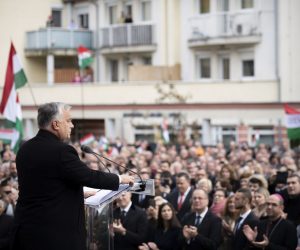 epa10260575 A handout photo made available by the Hungarian Prime Minister's Press Office shows Hungarian Prime Minister Viktor Orban delivering his address to mark the 66th anniversary of the outbreak of the Hungarian revolution and war of independence against communist rule and the Soviet Union in 1956 in Zalaegerszeg, Hungary, 23 October 2022.  EPA/VIVIEN CHER BENKO / HUNGARIAN PRIME MINISTER'S PO / HANDOUT HUNGARY OUT HANDOUT EDITORIAL USE ONLY/NO SALES