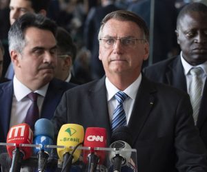 epa10279802 Out-going Brasilian president Jair Bolsonaro, speaks to the media about the results of the Presidential elections, Brasilia, Brazil, 01 November 2022. Bolsonaro, assured that he ‘will continue to be faithful to the constitution’.  EPA/Joedson Alves