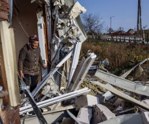epa10287817 Sixty-year-old nurse Tatyana inspects a damaged medical centre in close proximity to the frontline, in the northern Kherson region, Ukraine, 05 November 2022. The city of Kherson on the Black Sea coast was seized by Russia in the first month after its invasion of Ukraine on 24 February. Now it appears that Russia might be about to give up at least part of it as it prepares defensive lines for the winter.  EPA/HANNIBAL HANSCHKE