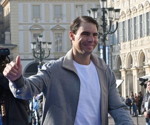 epa10299379 Spanish tennis player Rafael Nadal walks on the Blue Carpet for the Nitto ATP Finals 2022 in Turin, Italy, 11 November 2022. The Nitto ATP Finals 2022 tournament will be held from 13 to 20 November 2022 in Turin.  EPA/ALESSANDRO DI MARCO