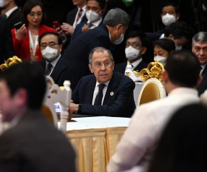 epaselect epa10302849 Russia’s Foreign Minister Sergei Lavrov at the opening of the East Asia Summit during the The Association of Southeast Asian Nations ASEAN Summit in Phnom Penh in Cambodia, 13 November 2022.  EPA/MICK TSIKAS AUSTRALIA AND NEW ZEALAND OUT