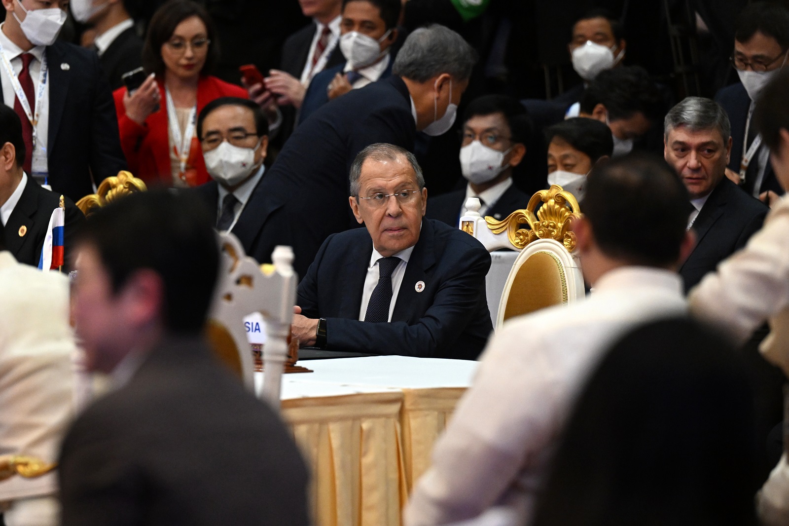 epaselect epa10302849 Russia’s Foreign Minister Sergei Lavrov at the opening of the East Asia Summit during the The Association of Southeast Asian Nations ASEAN Summit in Phnom Penh in Cambodia, 13 November 2022.  EPA/MICK TSIKAS AUSTRALIA AND NEW ZEALAND OUT