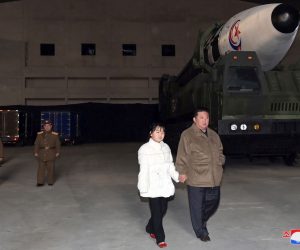 epa10313517 A photo released by the official North Korean Central News Agency (KCNA) shows North Korean leader Kim Jong-Un, accompanied by his daughter during the test firing of a new type of intercontinental ballistic missile (ICBM) Hwasongpho-17 at Pyongyang International airport in Pyongyang, North Korea, 18 November 2022 (Issued on 19 November 2022). According to KCNA, the missile traveled up to a maximum altitude of 6,040.9 kilometres and flew a distance of 999.2 kilometres for 4,135s before landing in open waters of the East Sea.

Thank you  EPA/KCNA   EDITORIAL USE ONLY