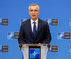epa10326783 Secretary General of the North Atlantic Treaty Organization (NATO) Jens Stoltenberg gives a press conference ahead of a two-day NATO Ministers of Foreign Affairs meeting on at NATO headquarters in Brussels, Belgium, 25 November 2022.  EPA/STEPHANIE LECOCQ