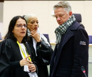 epa10338277 (L-R) Salah Abdeslam's Lawyer Delphine Paci, Gisele Stuyck, Osama Krayem's lawyer and Xavier Carrette lawyer of Ibrahim Farisi  in the courtroom prior to the selection of the jury for the 2016 Brussels and Maelbeek attacks trial at the Justitia building in Brussels, Belgium, 30 November 2022. The jury selection for the trial begins on 30 November following a delay over defendants' cubicles. The charges will be read on 05 December 2022. Nine people face terrorism charges for the terrorist attacks on Brussels airport and Maelbeek metro station on 22 March 2016, in which 32 people died and hundreds were injured.  EPA/STEPHANIE LECOCQ/ POOL POOL EPA
