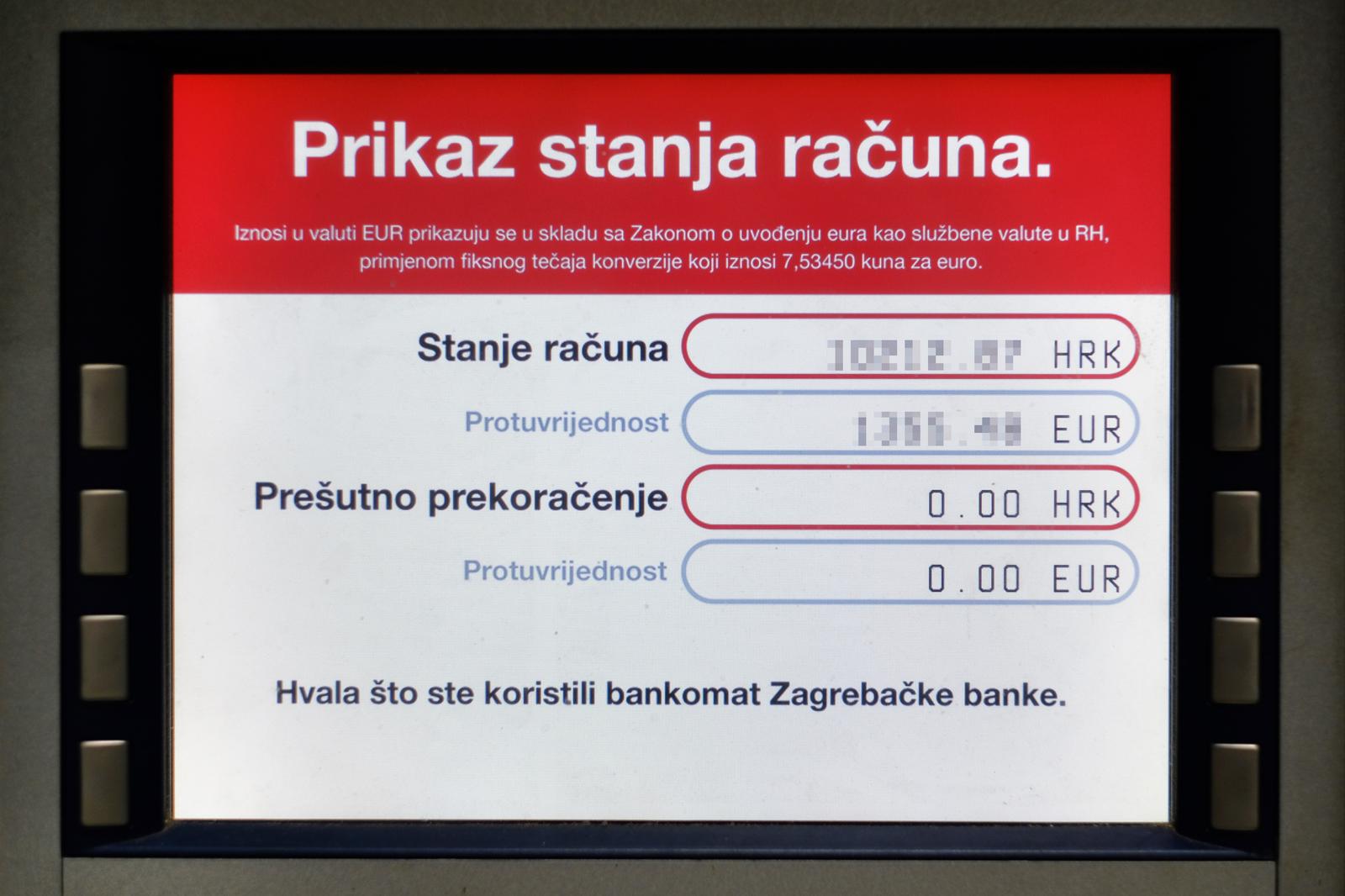 29.07.2021., Zagreb - Zapocelo je dvojno prikazivanje valuta na bankomatima u EUR i KN.  Photo: Tomislav Miletic/PIXSELL