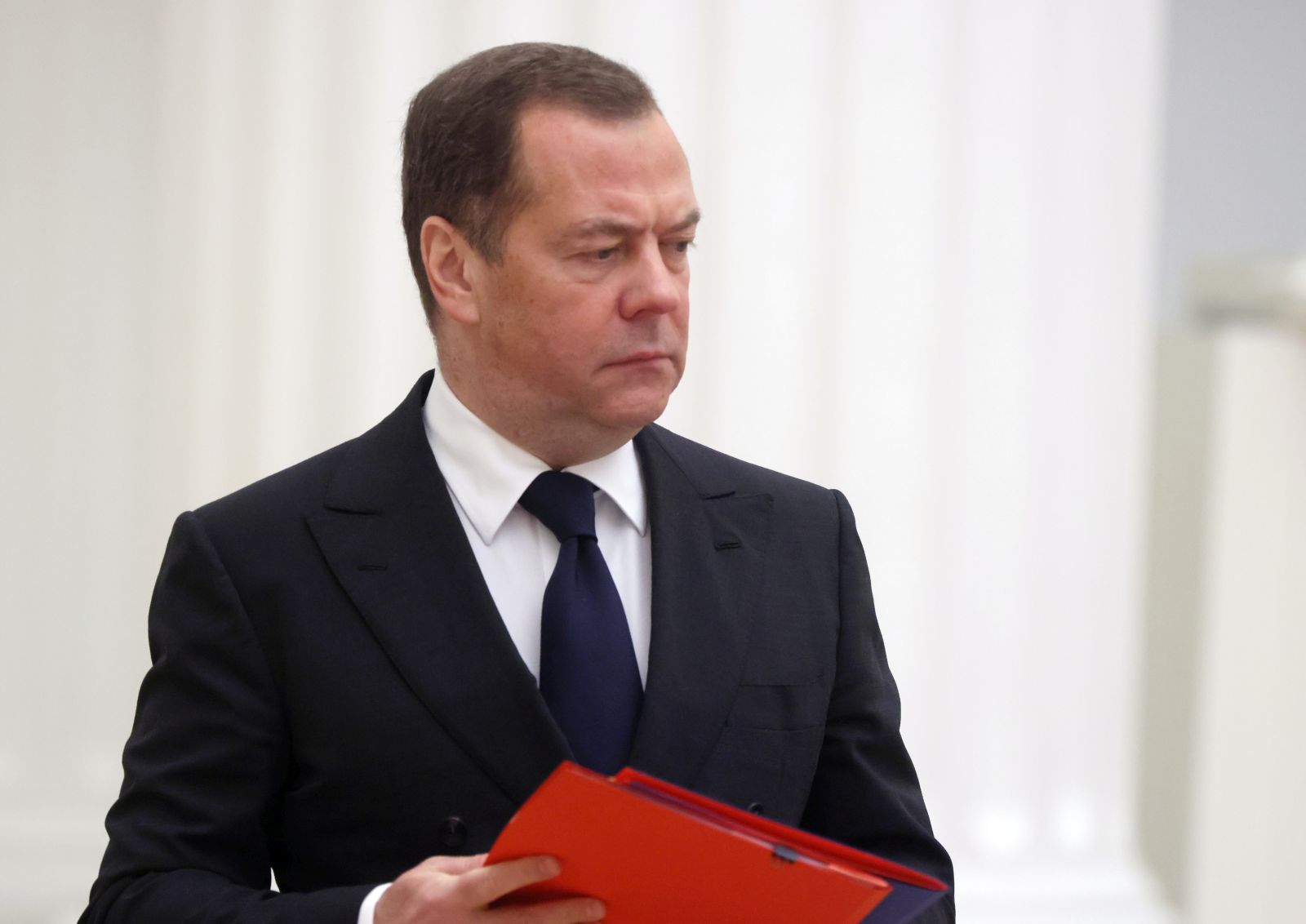 epa10312551 Deputy head of Russia's Security Council Dmitry Medvedev arrives for a meeting of Russian President Putin with members of the Russian Security Council at the Kremlin in Moscow, Russia, 18 November 2022.  EPA/MIKHAIL METZEL / SPUTNIK / KREMLIN POOL MANDATORY CREDIT