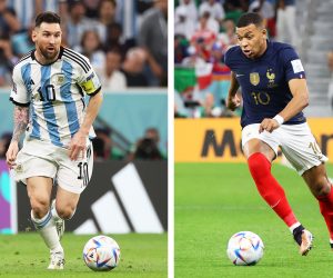 epa10367233 (FILE) - A composite file picture of Lionel Messi of Argentina (L, taken on 09 December 2022 in Lusail, Qatar) and Kylian Mbappe of France (R, taken on 04 December 2022 in Doha, Qatar) - (issued on 15 December 2022). Argentina will face France in the FIFA World Cup 2022 Final on 18 December 2022 at Lusail Stadium in Lusail, Qatar.  EPA/Mohamed Messara / Ali Haider