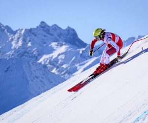 epa10369558 Mirjam Puchner of Austria in action during the women's Downhill race at the FIS Alpine Skiing World Cup in St. Moritz, Switzerland, 17 December 2022.  EPA/JEAN-CHRISTOPHE BOTT
