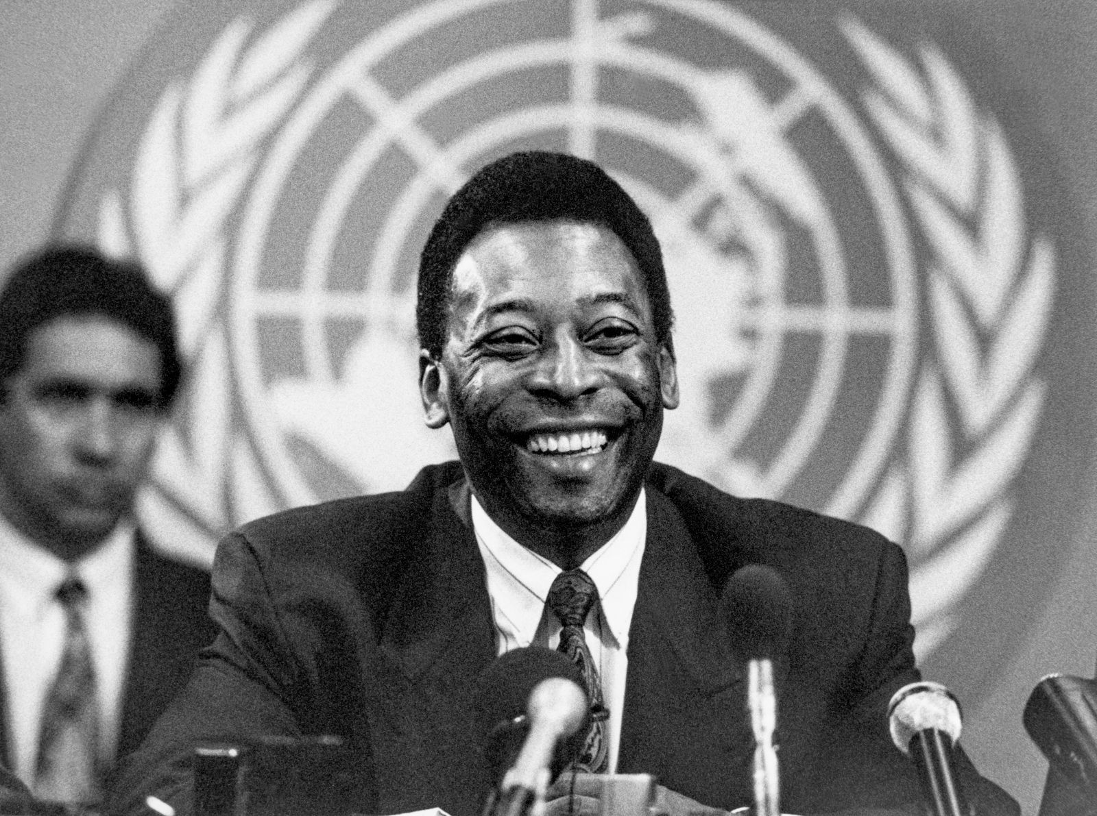 epa10382398 (FILE) - Brazilian soccer legend Pele, whos birth name is Edson Arantes do Nascimento, the new 'ambassador of goodwill' of the UN organisation 'Conference of the United Nations on Environment and Development'' or UNCED, speaks at a press conference at the Palais des Nations in Geneva, Switzerland, 05 September 1991 (issued 30 December 2022). According to his agent, Pele, whose proper name is Edson Arantes do Nascimento, died on 28 December 2022 at age 82.  EPA/STR