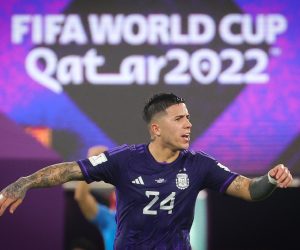 Argentina's Enzo Fernandez gestures during a soccer game between Poland and Argentina, the third and last game in Group C of the FIFA 2022 World Cup in Al Wakrah, State of Qatar on Wednesday 30 November 2022. BELGA PHOTO VIRGINIE LEFOUR Photo: VIRGINIE LEFOUR/PIXSELL